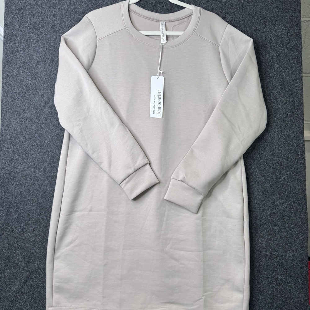 Dear Scarlett 1X Taupe Sweatshirt Dress Long Sleeve Wrinkle-Free NWT Pockets